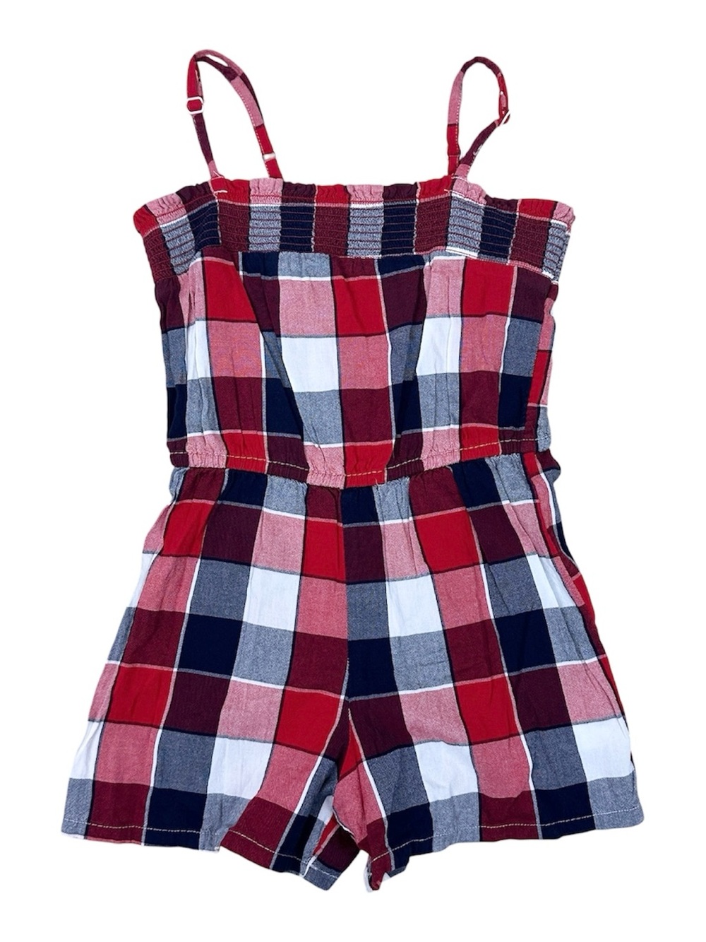Old Navy Girls Red Navy White Plaid Girls Romper Americana